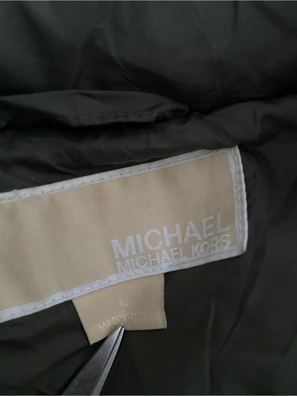 Michael Kors Down Filled Long Puffer Coat Faux Fur Hood Black Size L Excellent - Picture 2 of 10